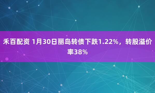 禾百配资 1月30日丽岛转债下跌1.22%，转股溢价率38%